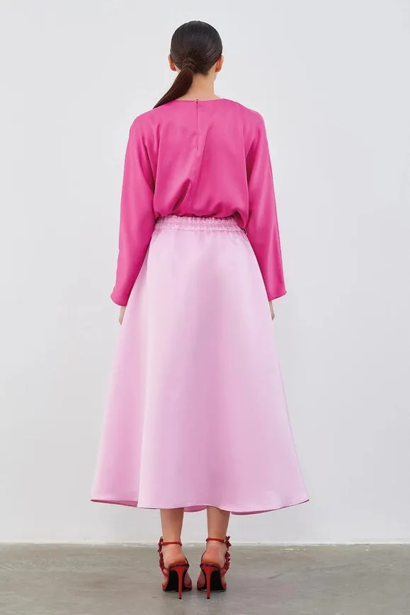 Ole Pleated High Waist Taffeta Skirt Pink