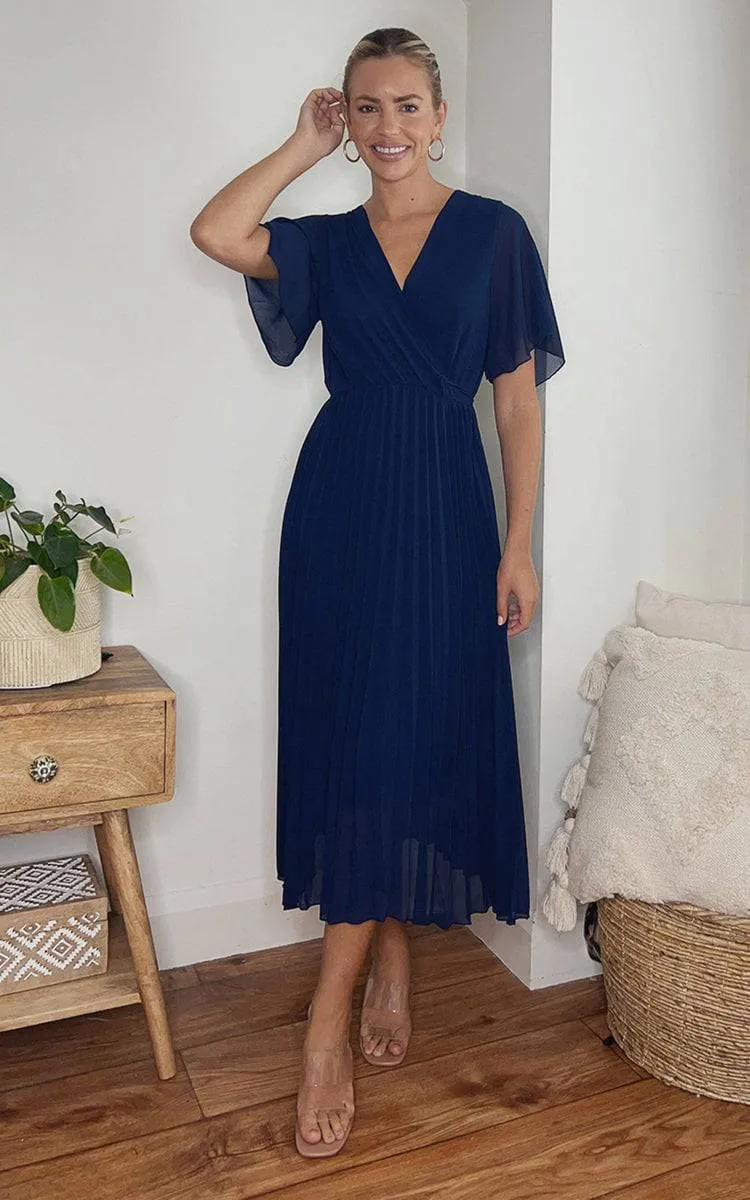 Pleated Wrap Front  Maxi Dress