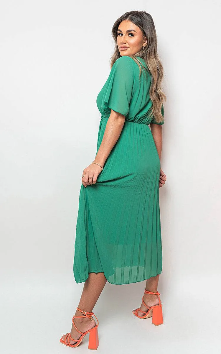 Pleated Wrap Front  Maxi Dress