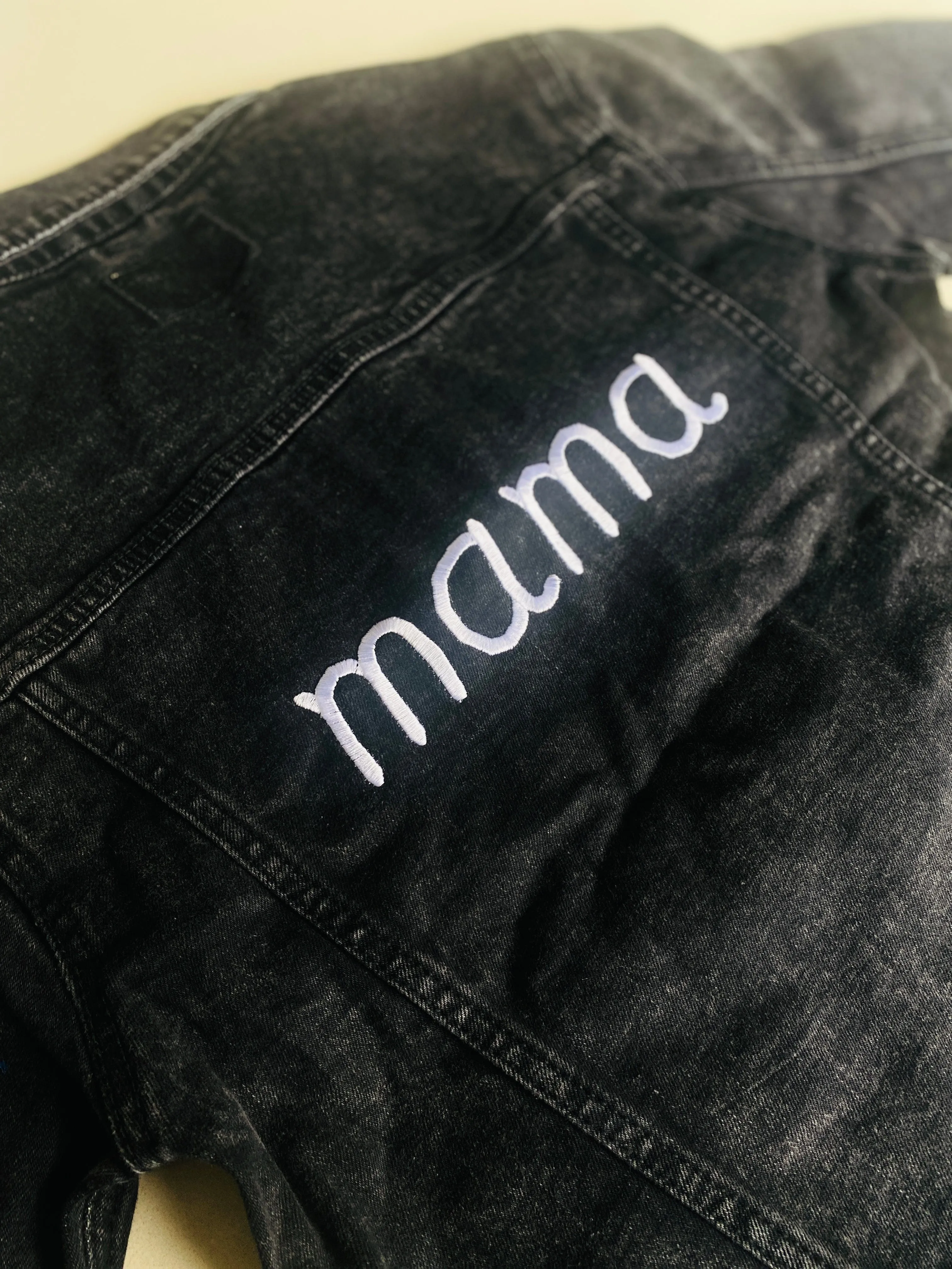 "mama" Adult Black Denim Jacket