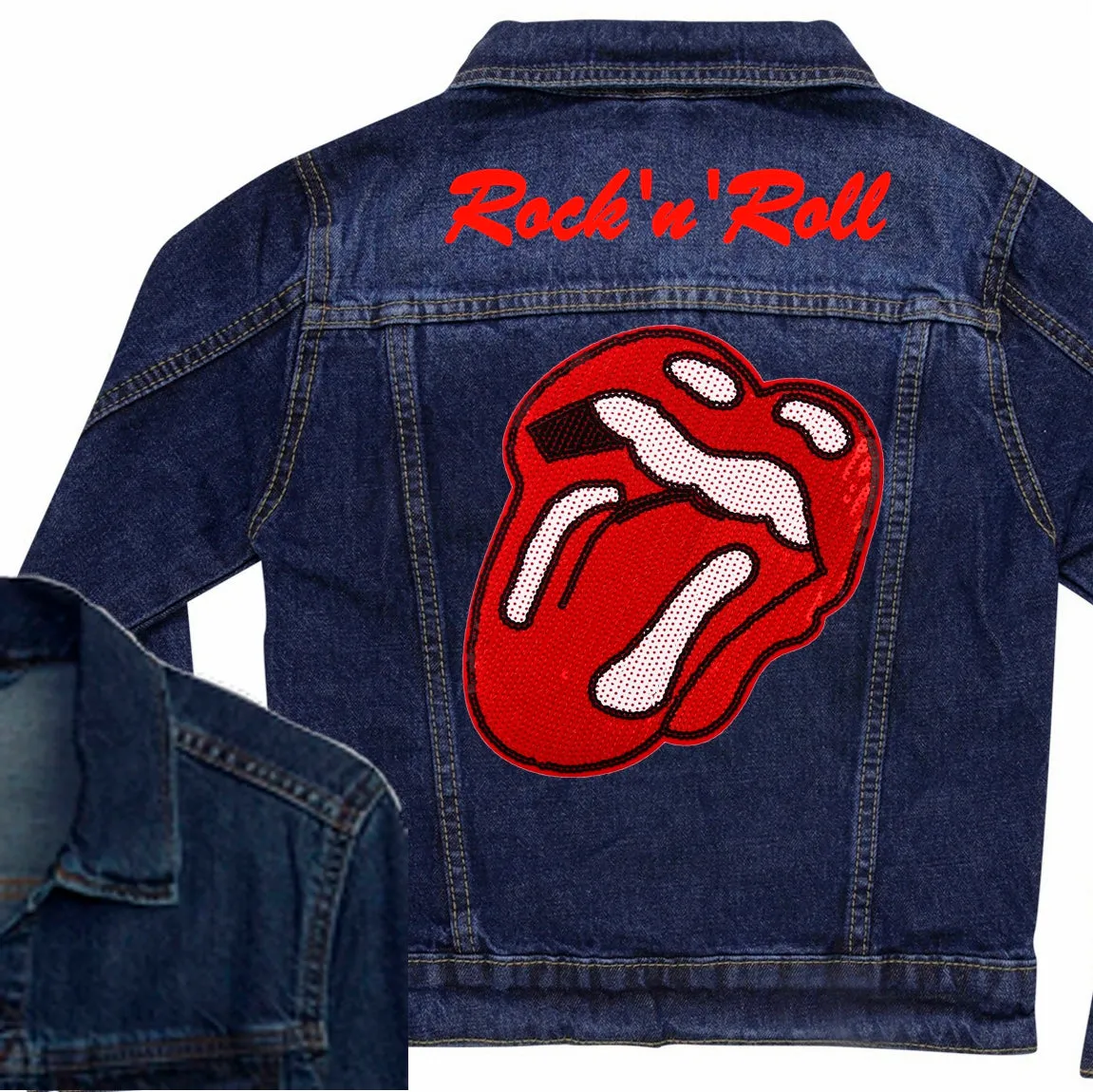 Sequin Rock'n'Roll Lips Denim Jacket