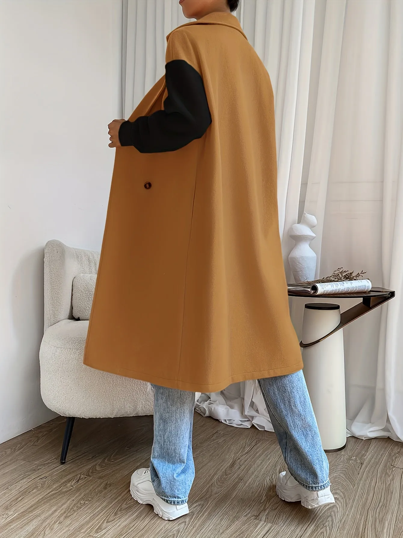 Stylish Color Block Trench Coat with Drop Shoulder and Button Front Design for Women | Ideal for Spring