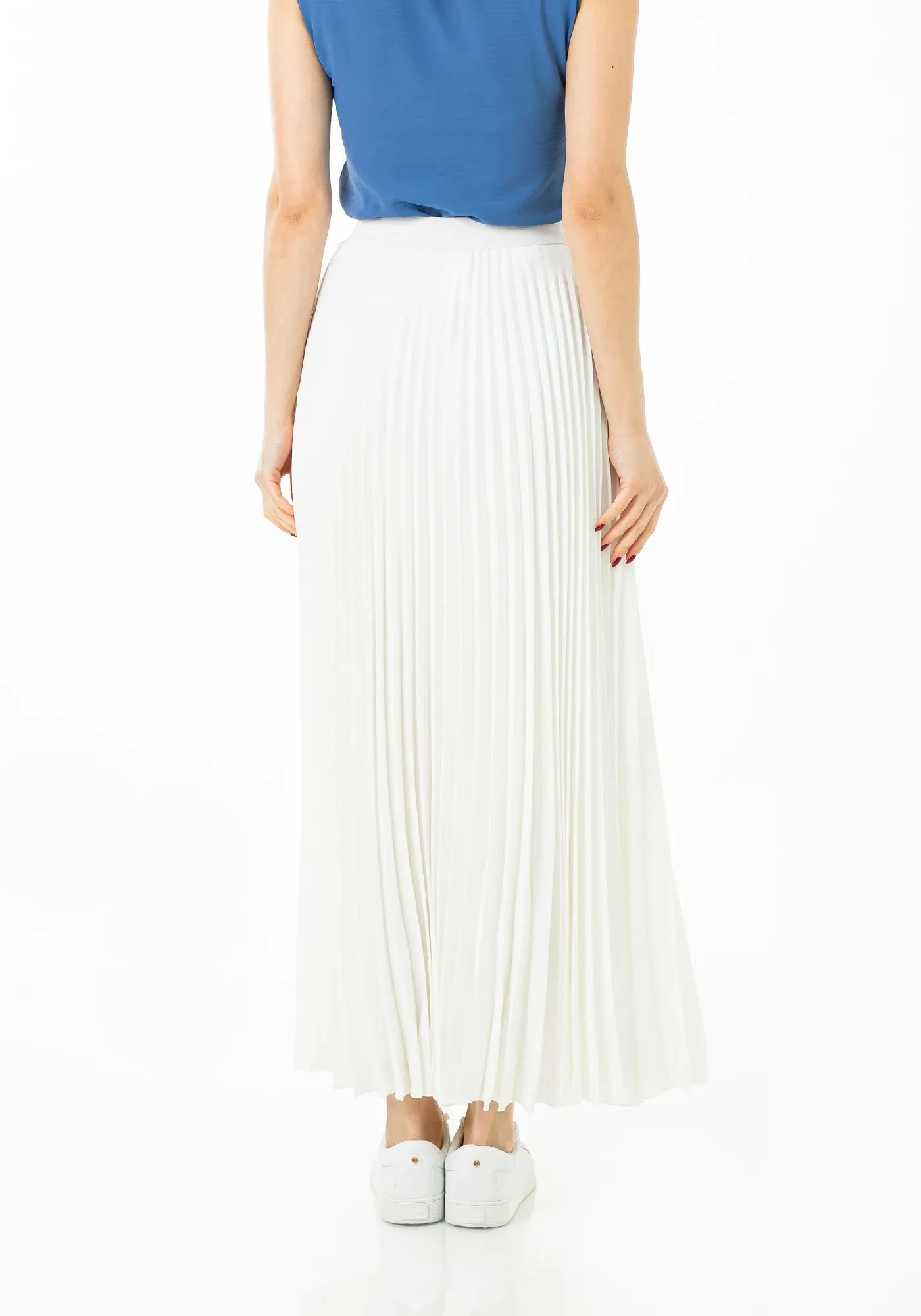 Sunburst A-line Pleated Maxi Skirt with Elastic High Waist