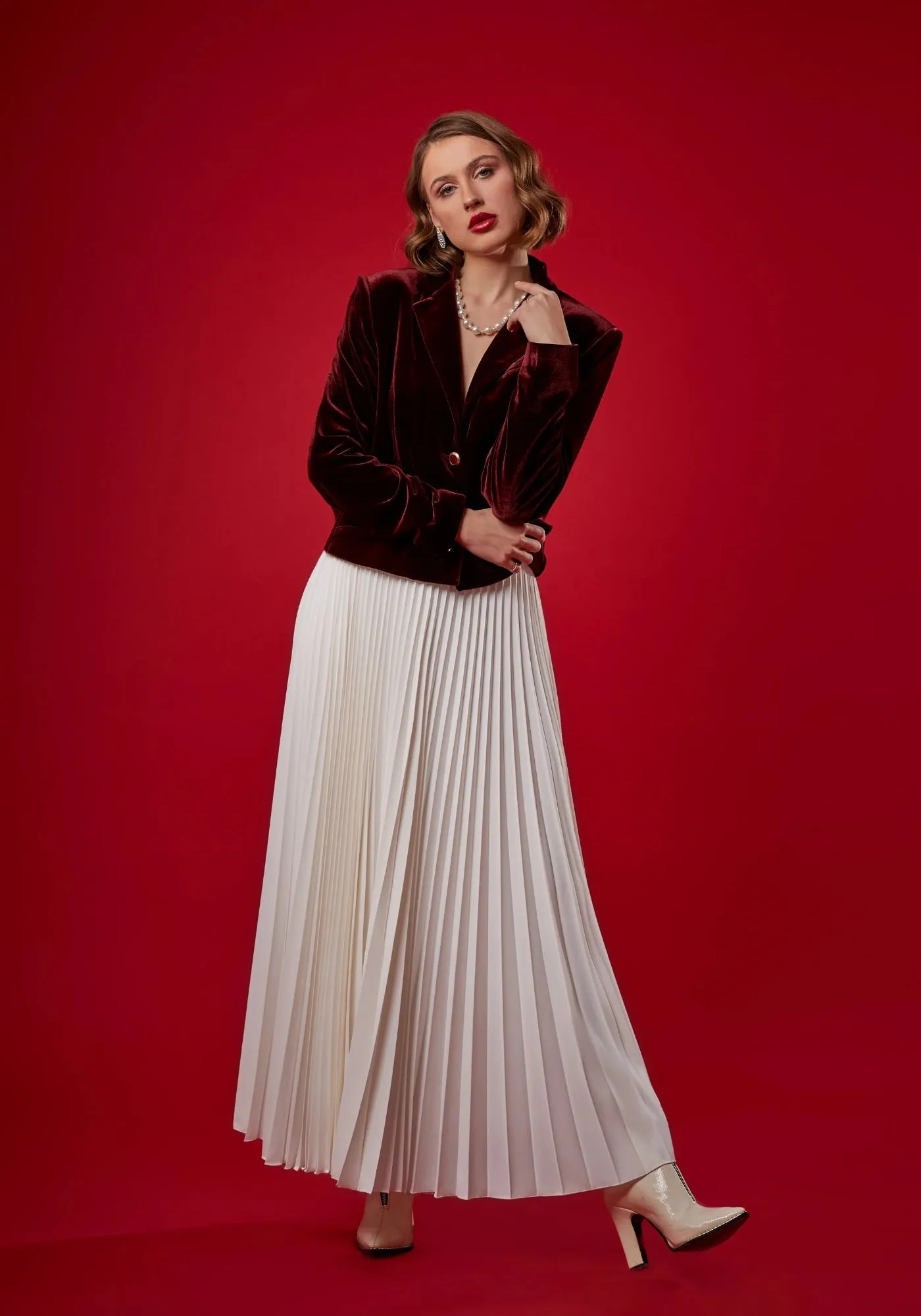 Sunburst A-line Pleated Maxi Skirt with Elastic High Waist