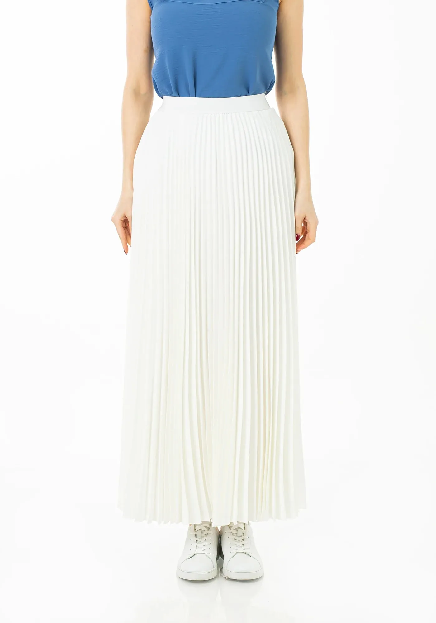 Sunburst A-line Pleated Maxi Skirt with Elastic High Waist