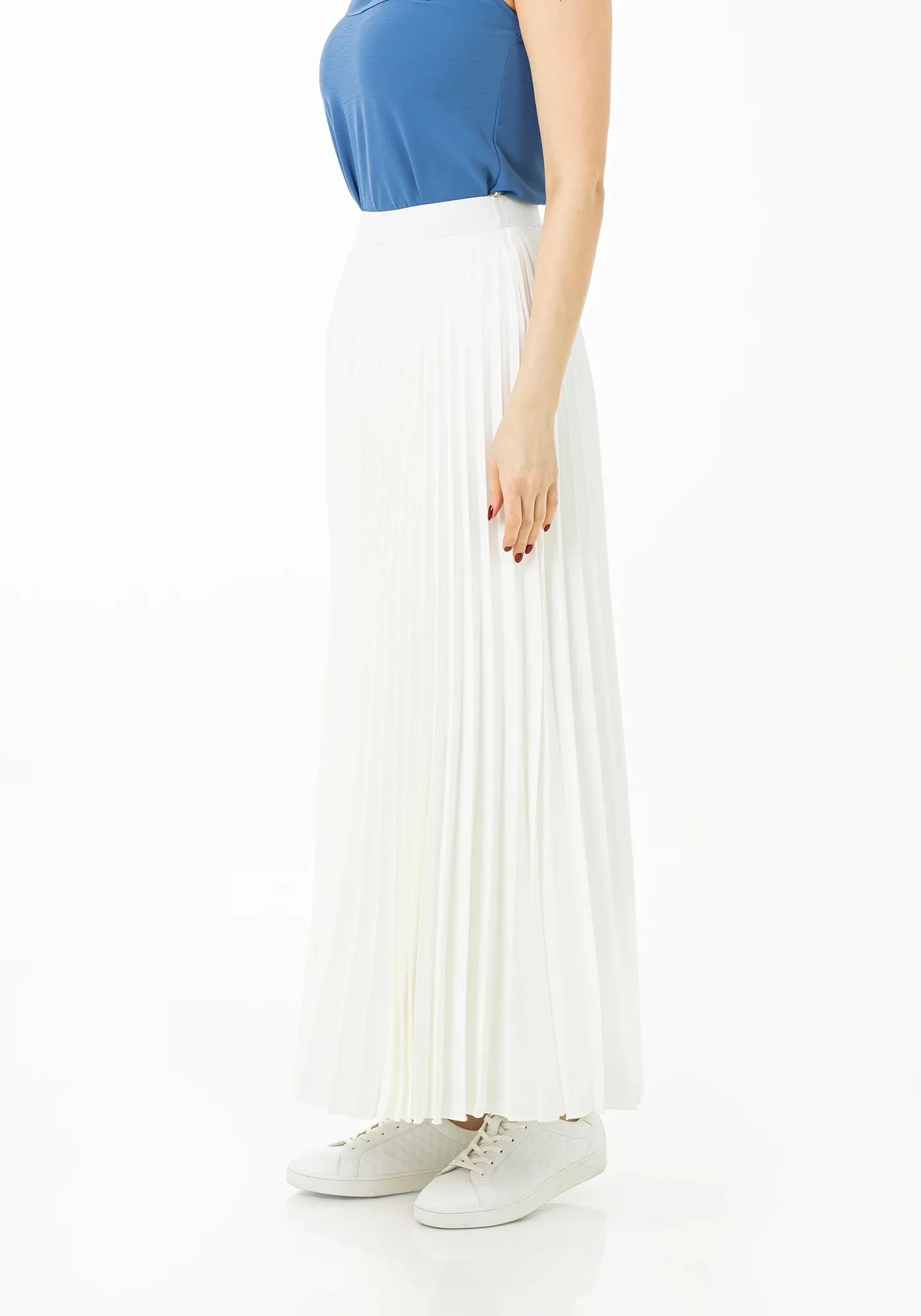 Sunburst A-line Pleated Maxi Skirt with Elastic High Waist