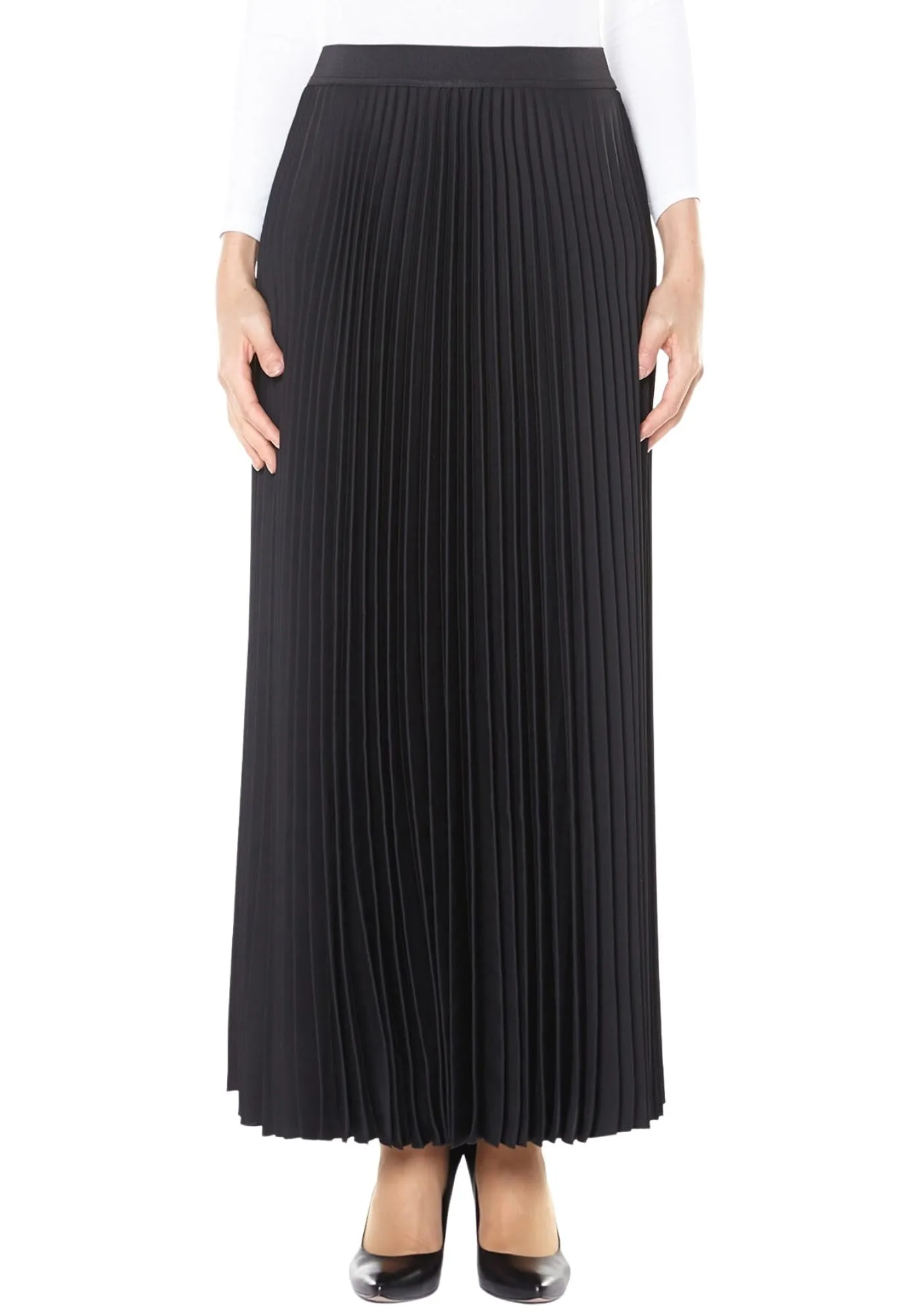 Sunburst A-line Pleated Maxi Skirt with Elastic High Waist