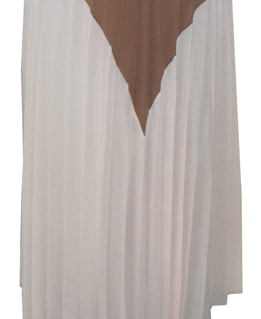 Two Tone Chevron Sleeveless Ruffle Maxi Dress Mocha Taupe