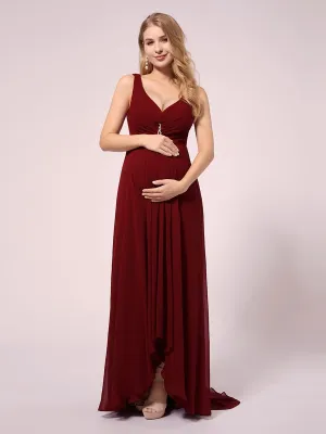 V-Neck High-Low Chiffon Evening Party Maternity Dresses