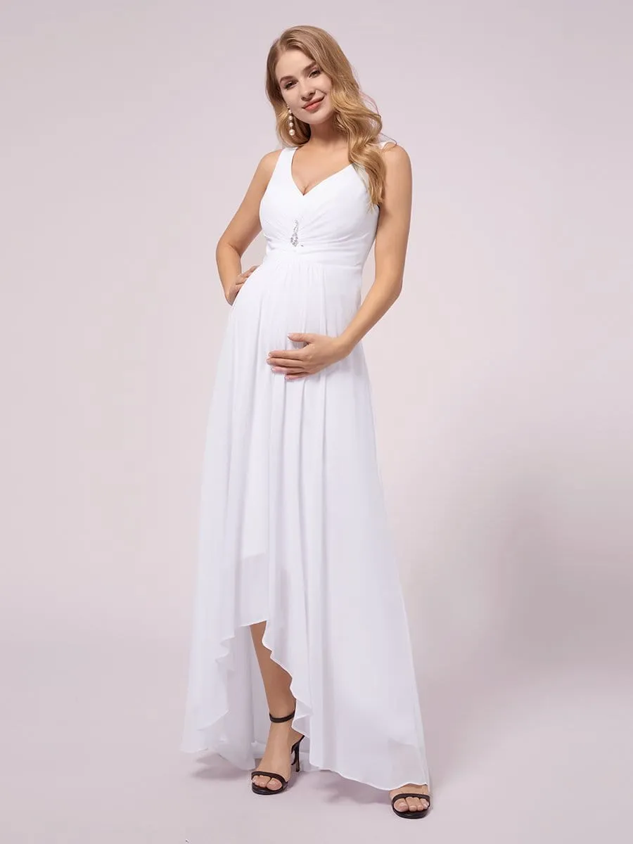 V-Neck High-Low Chiffon Evening Party Maternity Dresses