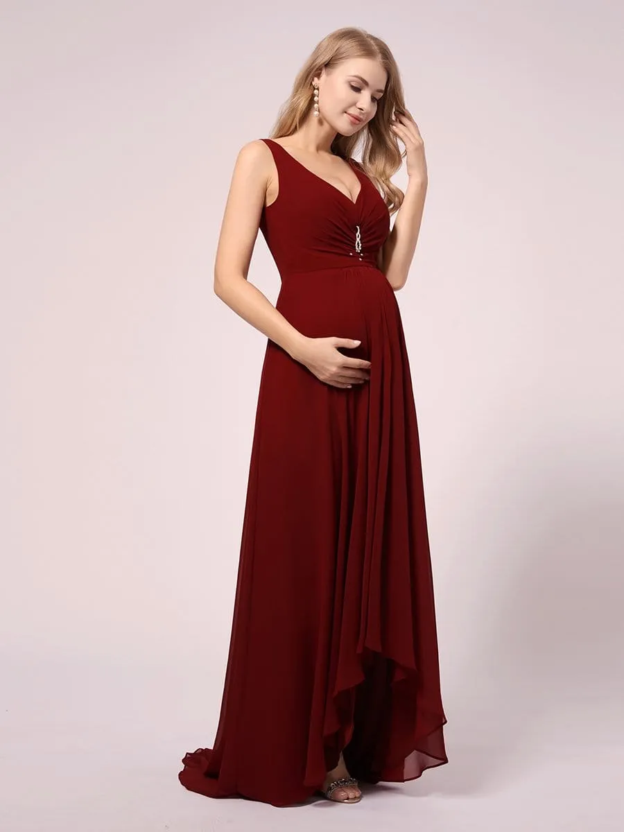 V-Neck High-Low Chiffon Evening Party Maternity Dresses