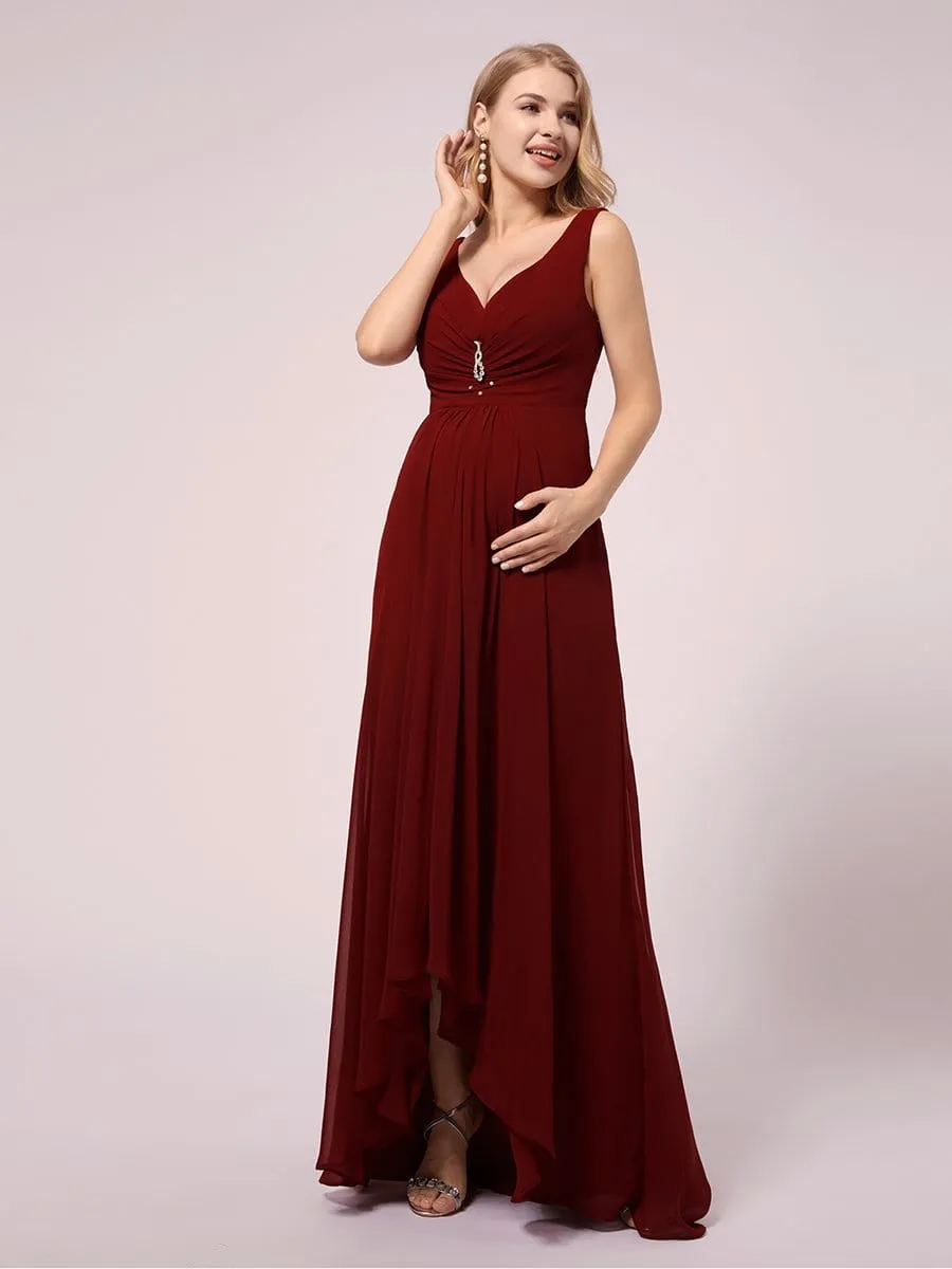 V-Neck High-Low Chiffon Evening Party Maternity Dresses