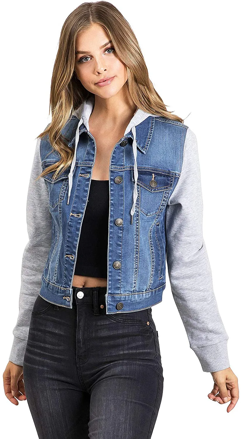 Wax Jeans Women's Juniors Hoodie Denim Jacket