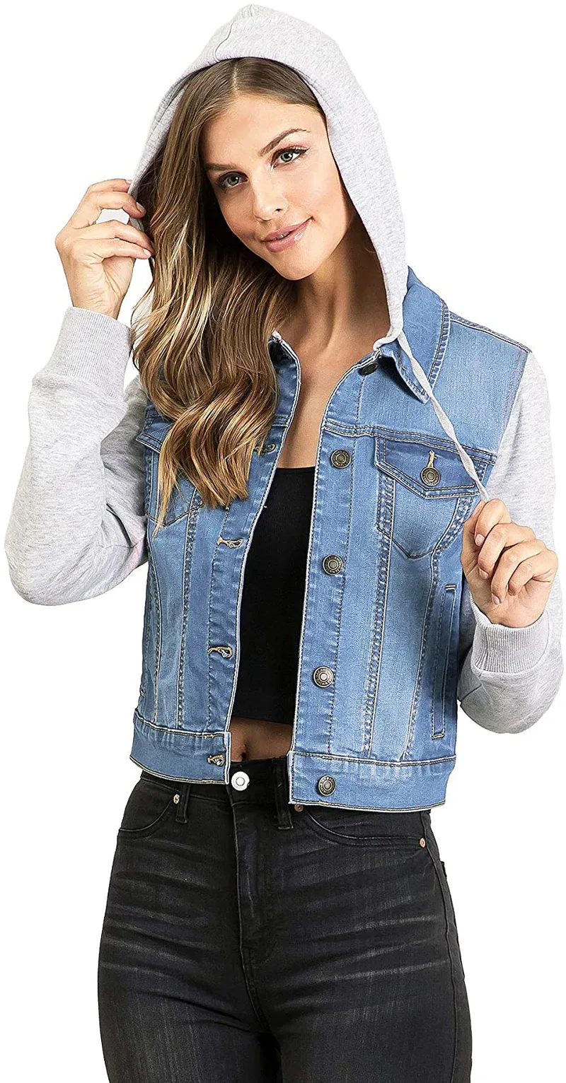 Wax Jeans Women's Juniors Hoodie Denim Jacket