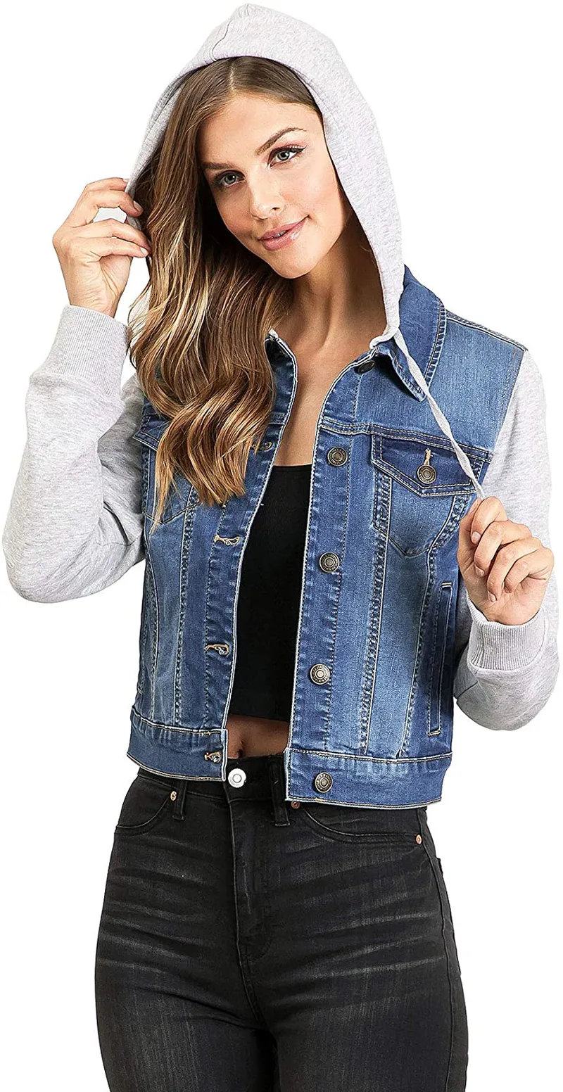 Wax Jeans Women's Juniors Hoodie Denim Jacket