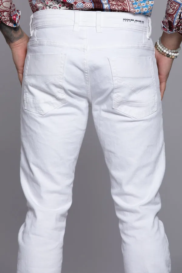 White 5 Pocket Mid-Rise Slim Straight Fit Jeans