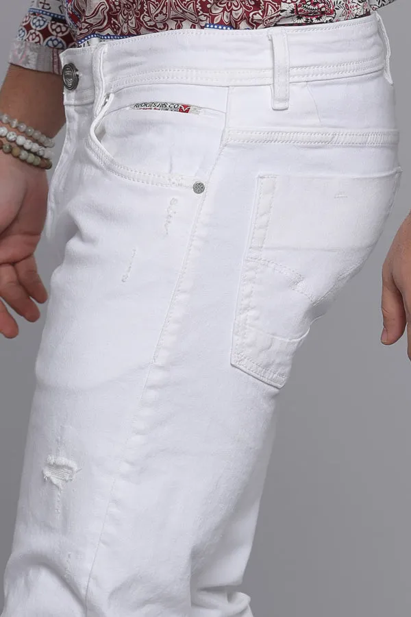 White 5 Pocket Mid-Rise Slim Straight Fit Jeans