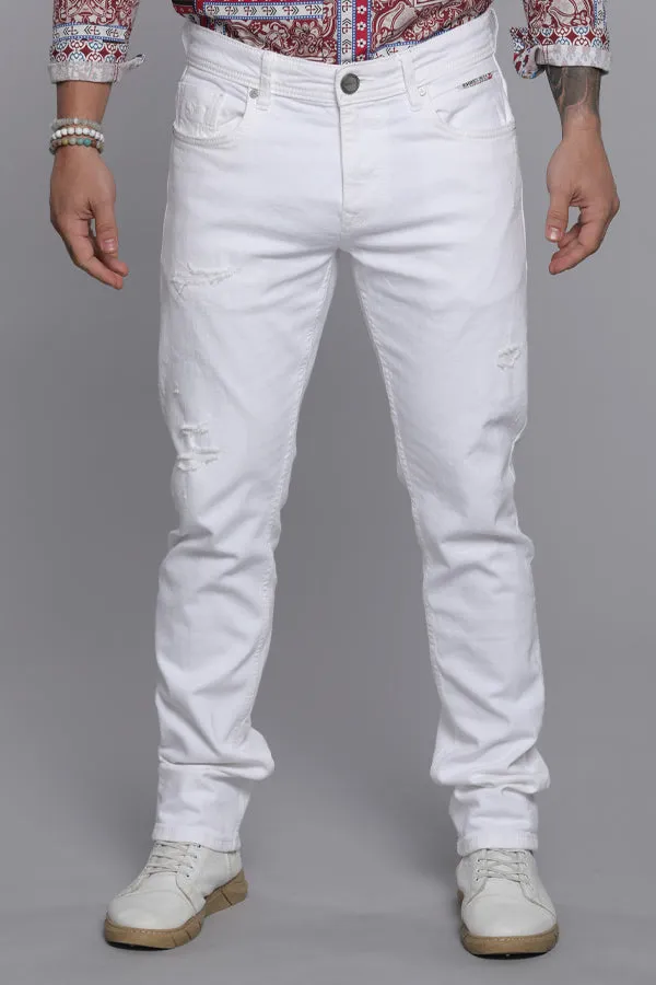 White 5 Pocket Mid-Rise Slim Straight Fit Jeans