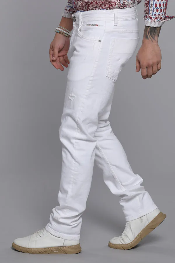 White 5 Pocket Mid-Rise Slim Straight Fit Jeans