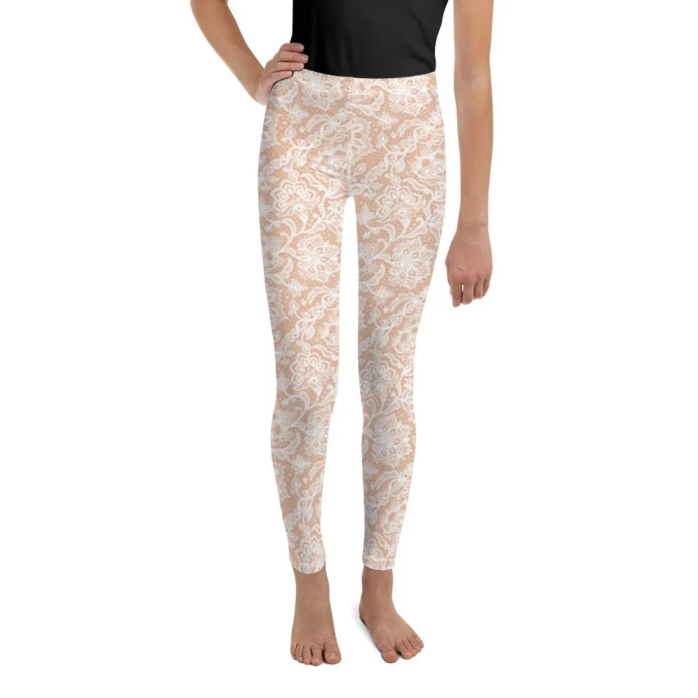 White Faux Lace Youth Leggings