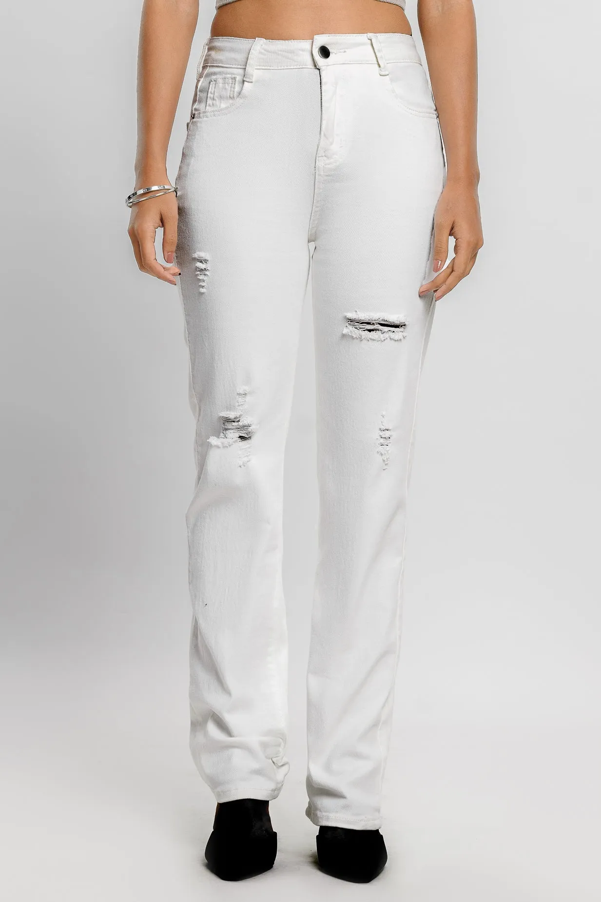 White Slim Fit Distressed Jeans