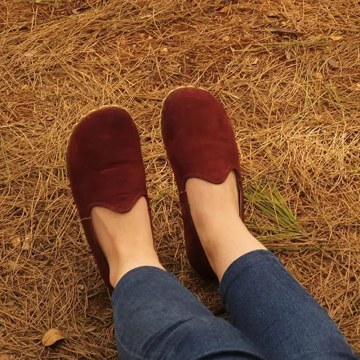 Women's Barefoot Grounding Shoes - Nubuck Burgundy