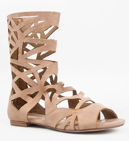 Women's Breckelles Caged Gladiator Calf High Sandals Solo-04