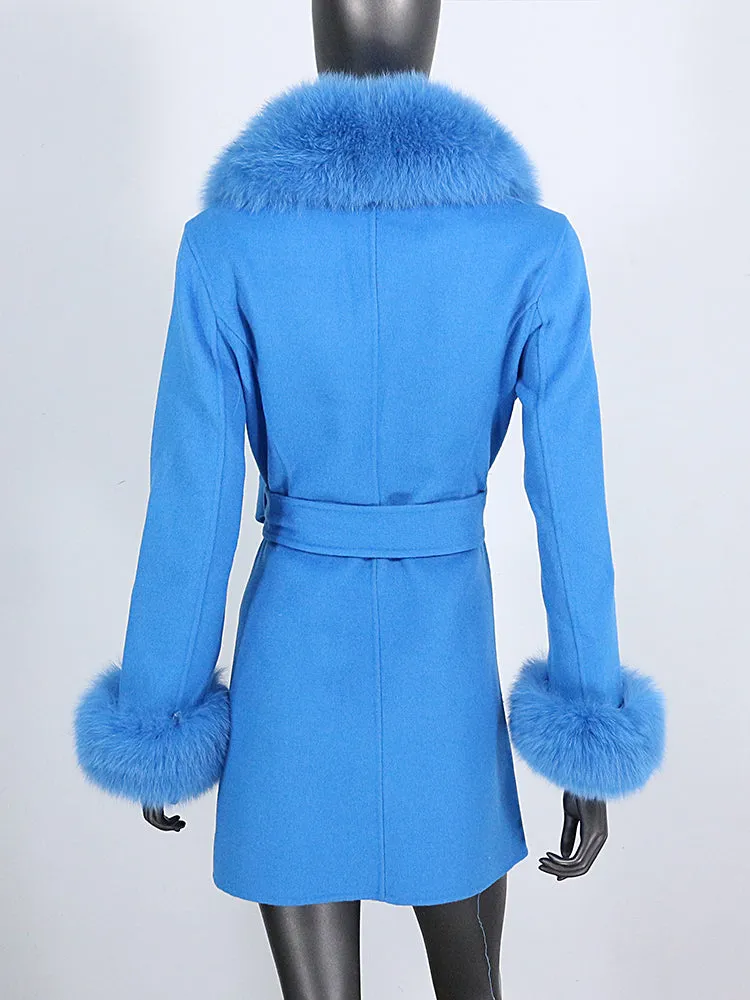 Women's Cashmere Wool Coat with Fox Fur Collar