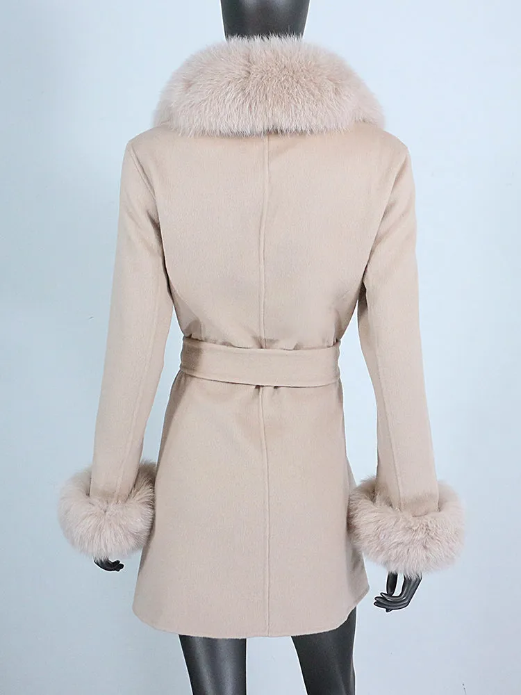 Women's Cashmere Wool Coat with Fox Fur Collar