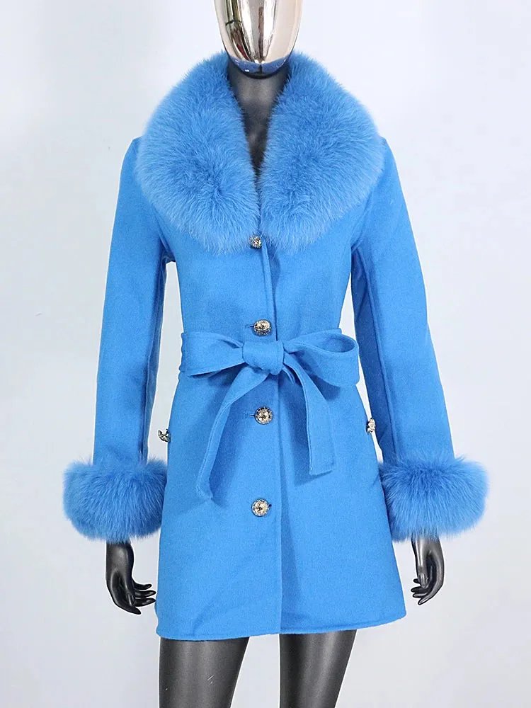 Women's Cashmere Wool Coat with Fox Fur Collar