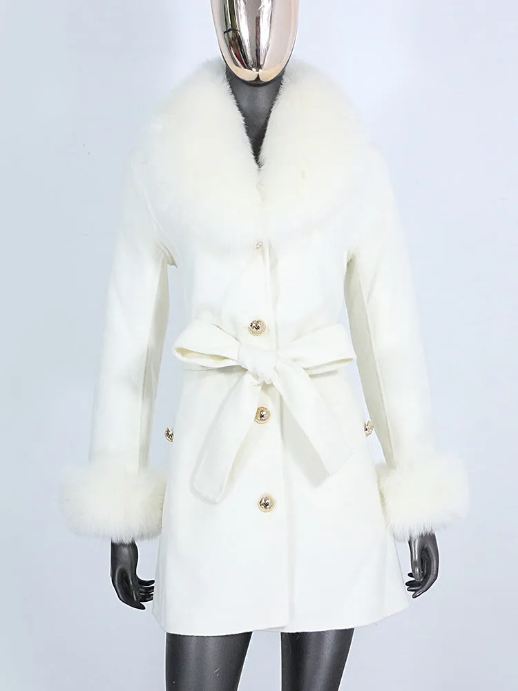 Women's Cashmere Wool Coat with Fox Fur Collar