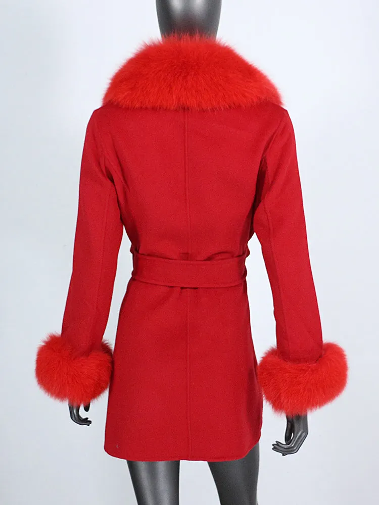 Women's Cashmere Wool Coat with Fox Fur Collar