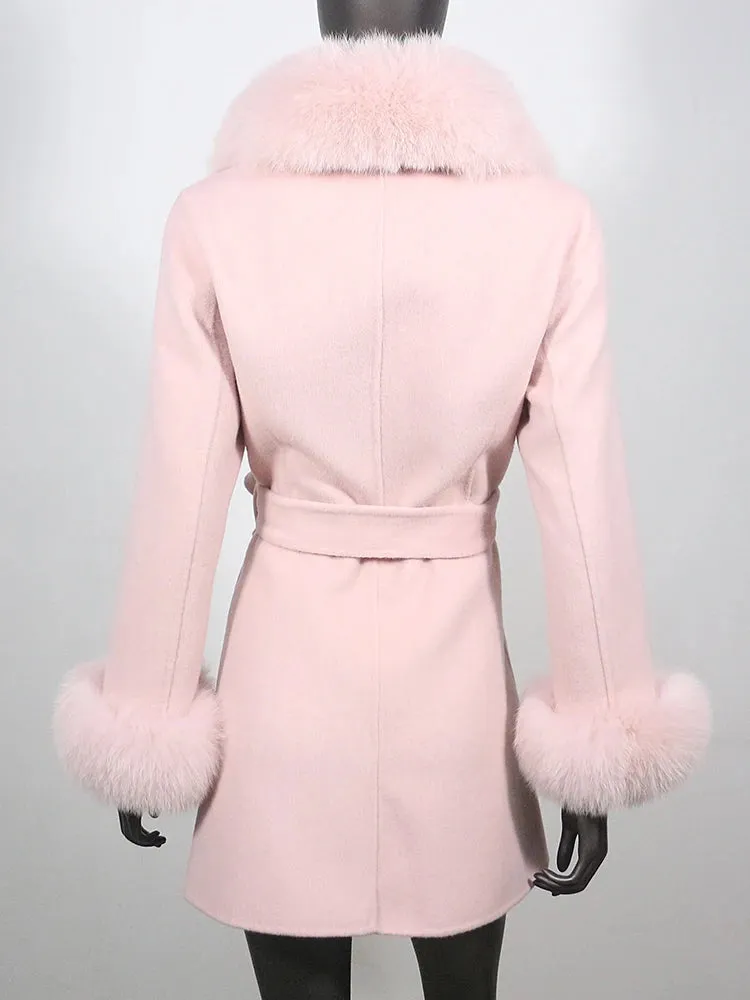 Women's Cashmere Wool Coat with Fox Fur Collar