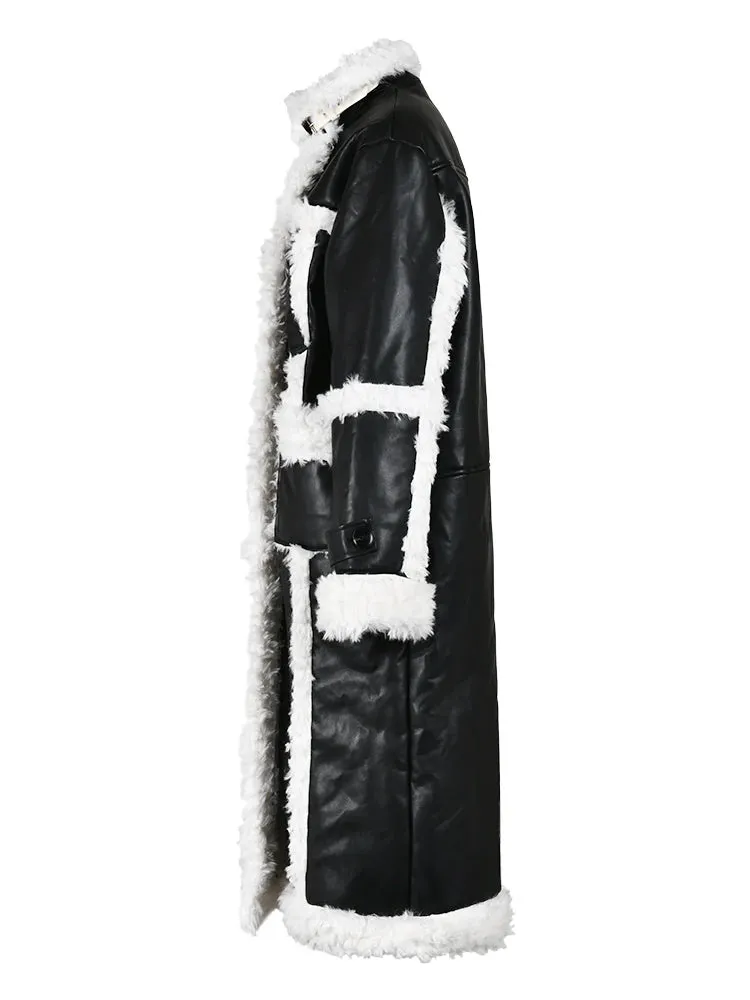 Women's Elegant Black Faux Fur Suede Long Coat