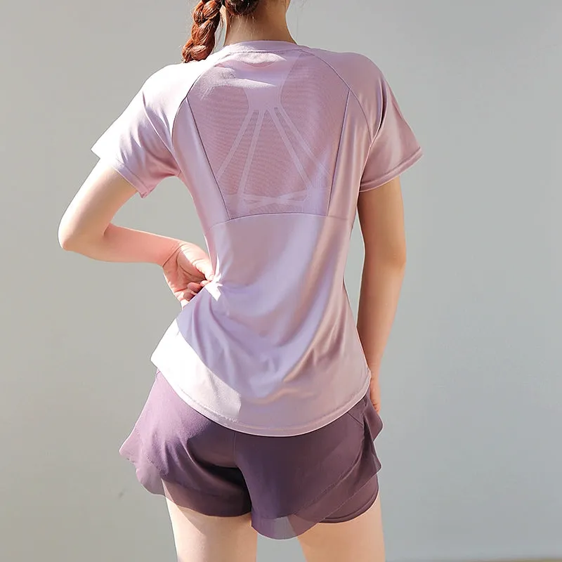 Workout Clothes Quick-Drying T-shirt Women's Loose Sports Short Sleeve Tops Summer Thin Mesh Beauty Back Breathable Running Yoga Clothes